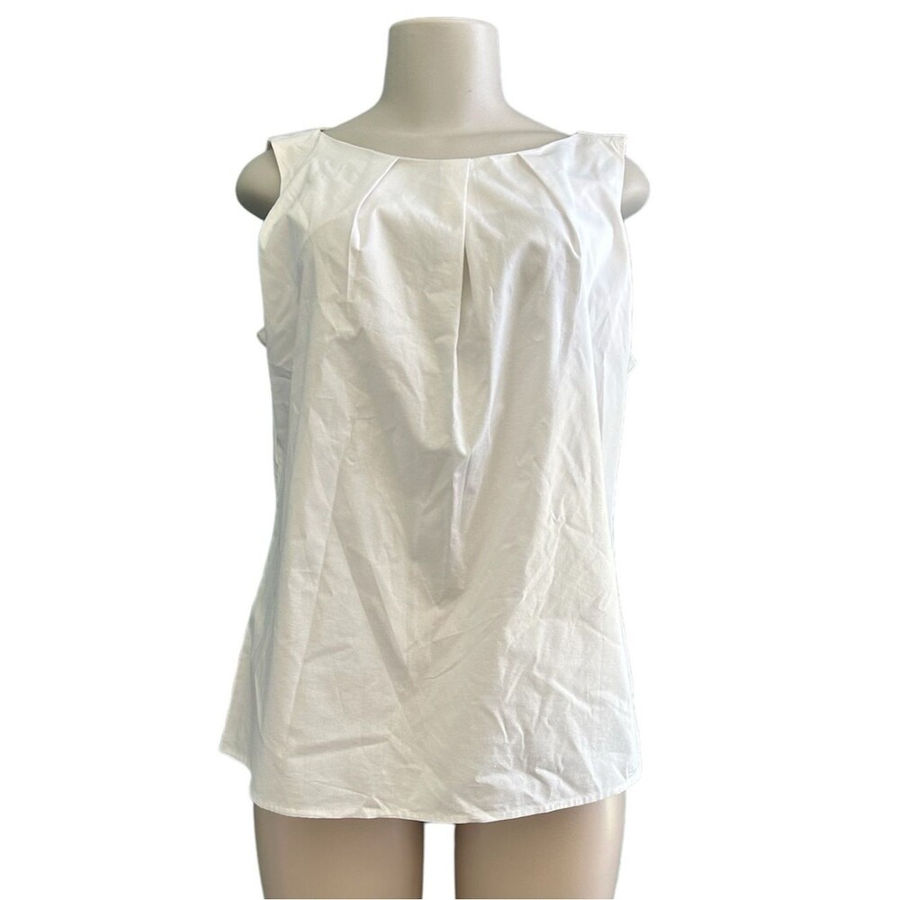 Worthington Crisp White Pleated Classic Sleeveless Top Petite Size Large